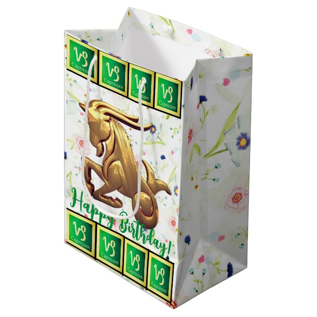 Capricorn - Joyeux Anniversaire Moyen Sac Cadeau (Devant Angle)