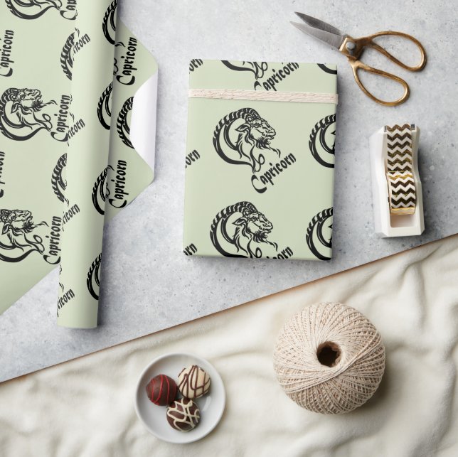 Capricorn-Meerziege Zodiac Green Geschenkpapier (Kunsthandwerk)