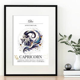Capricorn Personalisiert Elegante Wasserfarben Poster