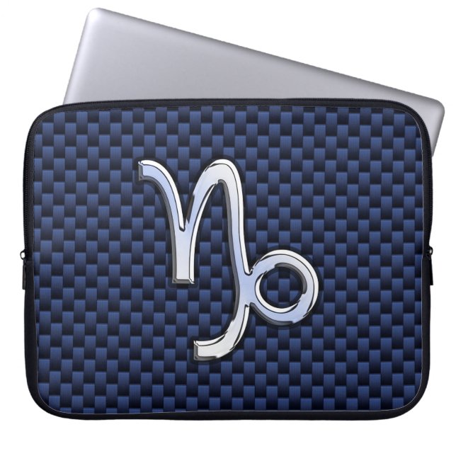Capricorn Sign Navy Blue Carbon Fibre Style Laptopschutzhülle (Vorderseite)