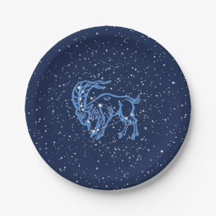 Capricorn-Sternbild und Sternzeichen mit Sternen Pappteller