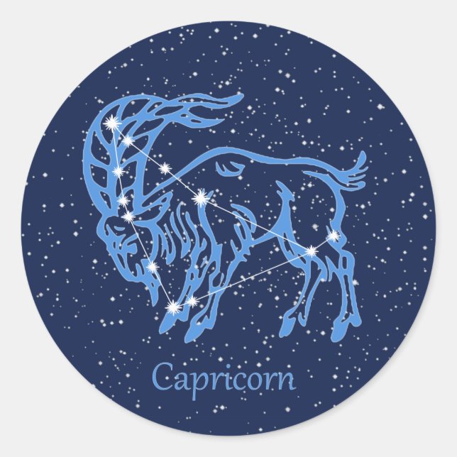 Capricorn-Sternbild und Sternzeichen mit Sternen Runder Aufkleber (Vorderseite)