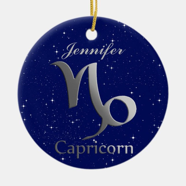 Capricorn Sun Zeichen mit Name Keramik Ornament (Vorne)