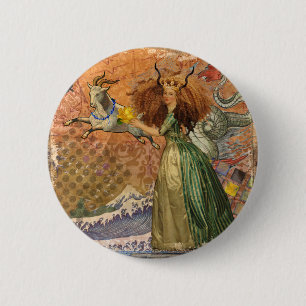 Capricorn Woman Goat Whimsical Fun Button