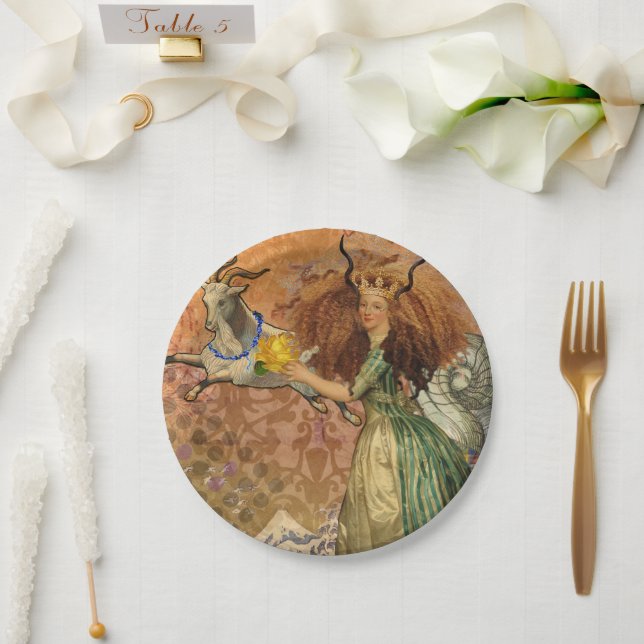 Capricorn Woman Goat Whimsical Fun Pappteller (Hochzeit)