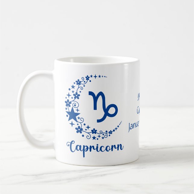 Capricorn Zodiac Astrologie Geburtstag Blau Weiß Kaffeetasse (Links)