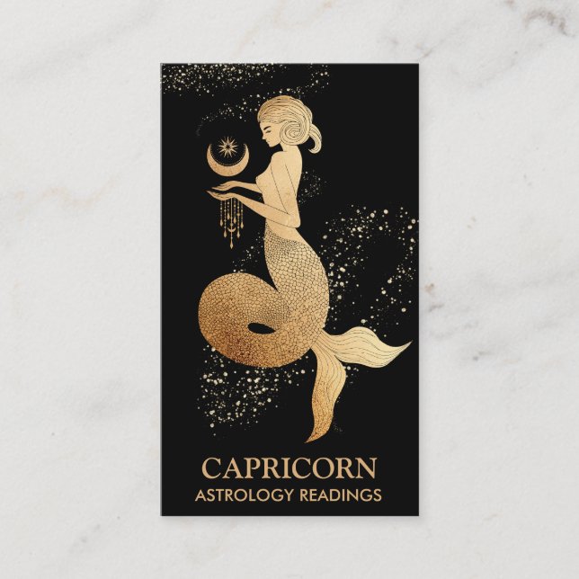 *~* Capricorn Zodiac Astrologie Lesungen Schwarz Visitenkarte (Vorderseite)