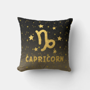 Capricorn Zodiac Black and Gold Throw Kissen