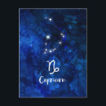 Capricorn Zodiac Constellation Galaxy Celestial Postkarte<br><div class="desc">Capricorn Zodiac Constellation Galaxy Sky Design mit trendigem, gebürstetem Script-Schriftart, dunkelblauem himmlischem Aquarellhintergrund, leuchtender Sternkonstellation und dem Sea Goat-Symbol. Modernes Astrologisches Geburtszeichen Horoskop, ist perfekt für jeden Capricorn Geburtstag Vom 22. Dezember - 19. Januar ! Ein tolles Geschenk für Junge und Mädchen, Familienmitglieder, Teens, Ehefrau, Ehemann, Freunde und Astrologie Lover....</div>