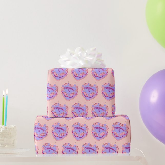 Capricorn Zodiac Coquette Herz Birthday Cake Geschenkpapier (Partygeschenke)
