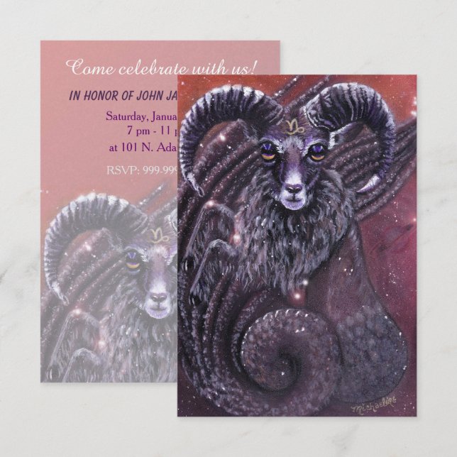 Capricorn Zodiac Invitation d'anniversaire (Devant / Derrière)