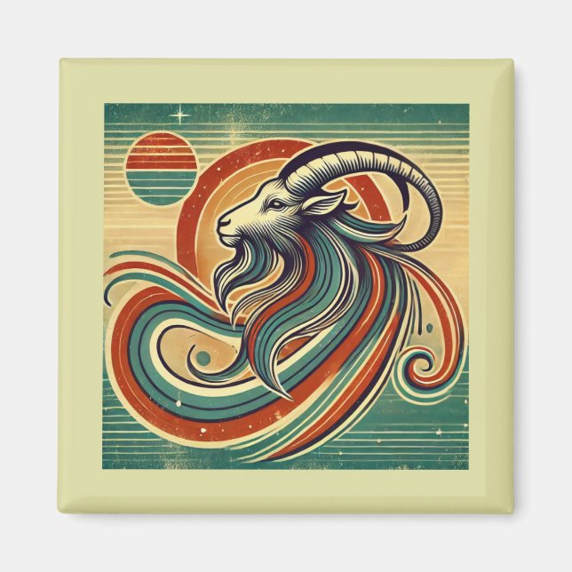 Capricorn Zodiac Magnet Retro Style (Vorne)
