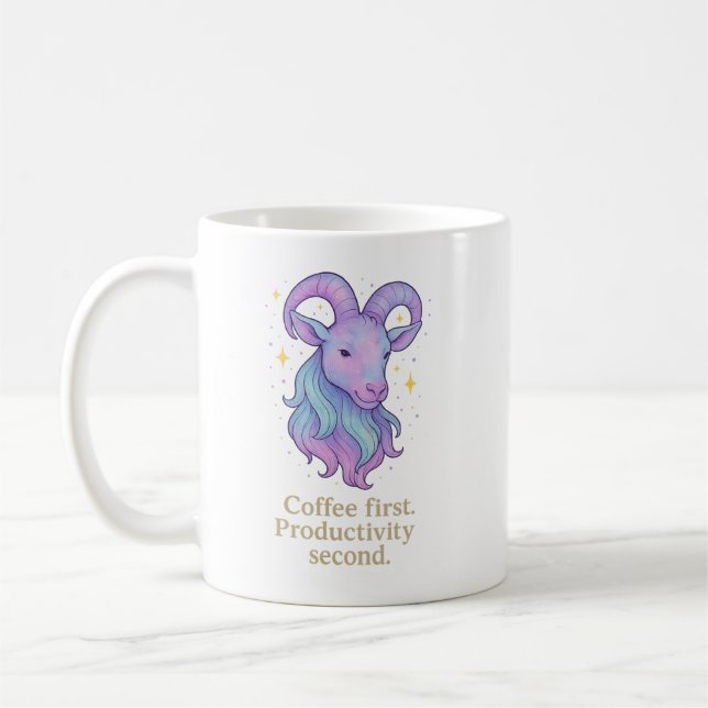 Capricorn Zodiac Mug – Coffee First, Productivity  (Gauche)