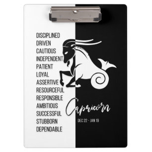 Capricorn Zodiac Schild Schwarz & Weiß Zwischenab Klemmbrett