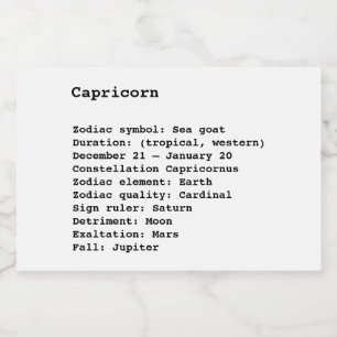 Capricorn Zodiac Sign Astrologie Geburtsstern Lebensmitteletikett