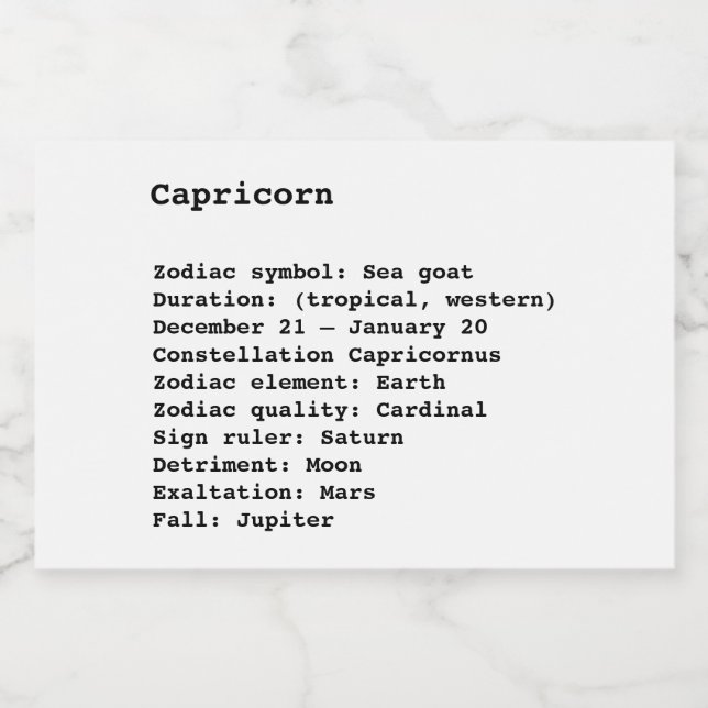 Capricorn Zodiac Sign Astrologie Geburtsstern Lebensmitteletikett (Einzelnes Label)