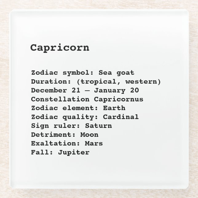 Capricorn Zodiac Sign Astrologie Glasuntersetzer (Vorderseite)