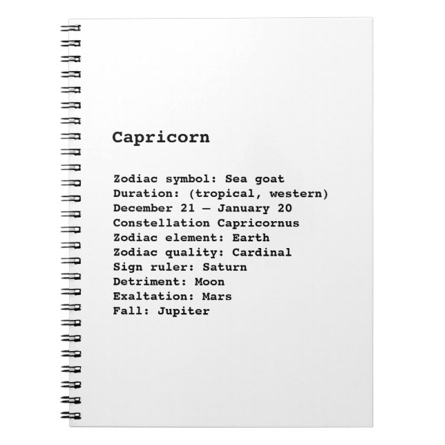 Capricorn Zodiac Sign Astrologie Schwarz-weiß Notizblock (Vorderseite)