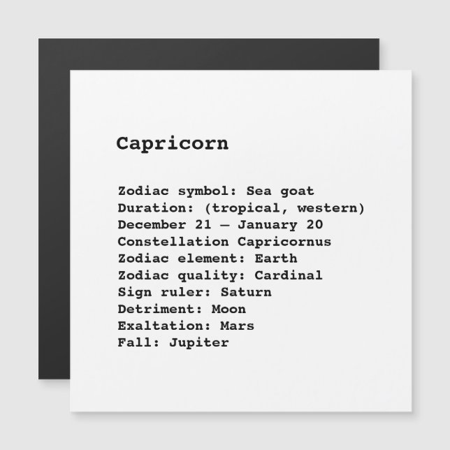 Capricorn Zodiac Sign Astrologie Schwarz-weißer Ma Magnetkarte (Vorne/Hinten)