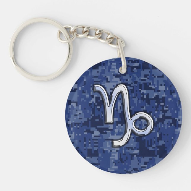 Capricorn Zodiac Sign auf Navy Digital Camouflage Schlüsselanhänger (Vorderseite)
