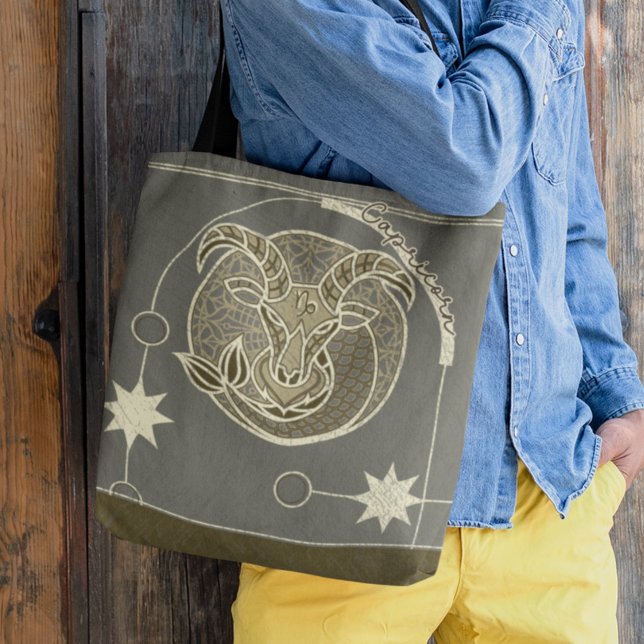 Capricorn Zodiac Sign Brown und Gray Mandala Tasche (Von Creator hochgeladen)