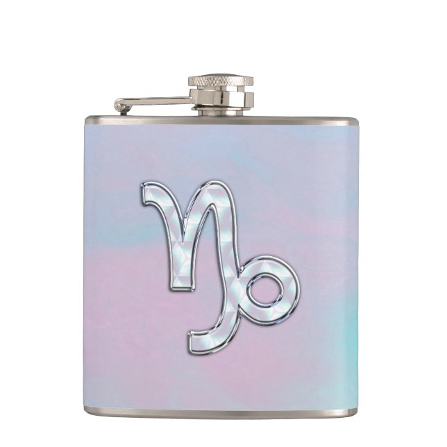 Capricorn Zodiac Sign on Mother Pearl Style Flachmann (Vorderseite)