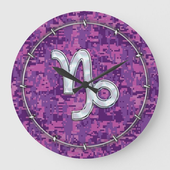 Capricorn Zodiac Sign Pink Digital Camouflage Große Wanduhr (Vorderseite)