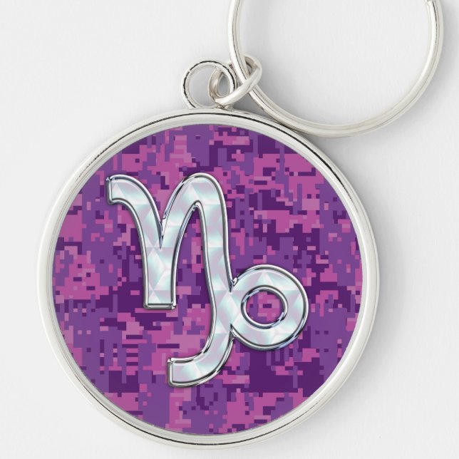 Capricorn Zodiac Sign Pink Digital Camouflage Schlüsselanhänger (Vorne)