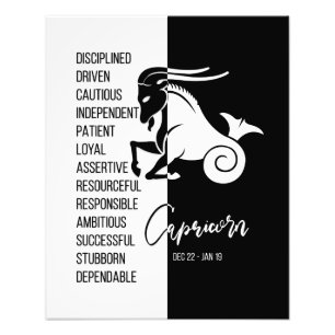 Capricorn Zodiac Sign Print, Schwarz & Weiß Fotodruck