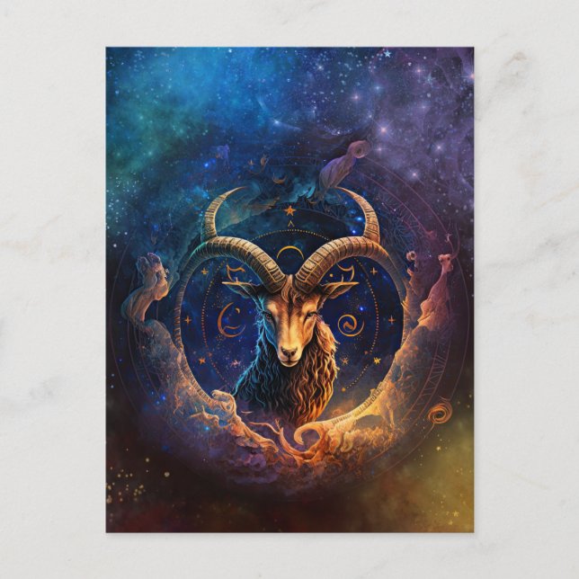 Capricorn Zodiac Sign Watercolor Design Postkarte (Vorderseite)