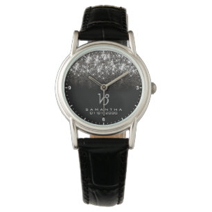 Capricorn Zodiac Silver Glitzer Stars Geburtsdatum Armbanduhr