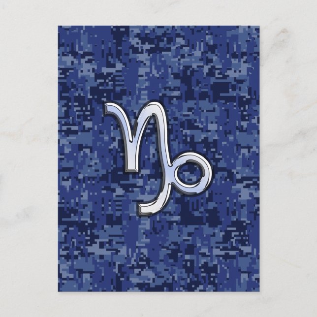 Capricorn Zodiac-Symbol auf Blue Digital-Camouflag Postkarte (Vorderseite)