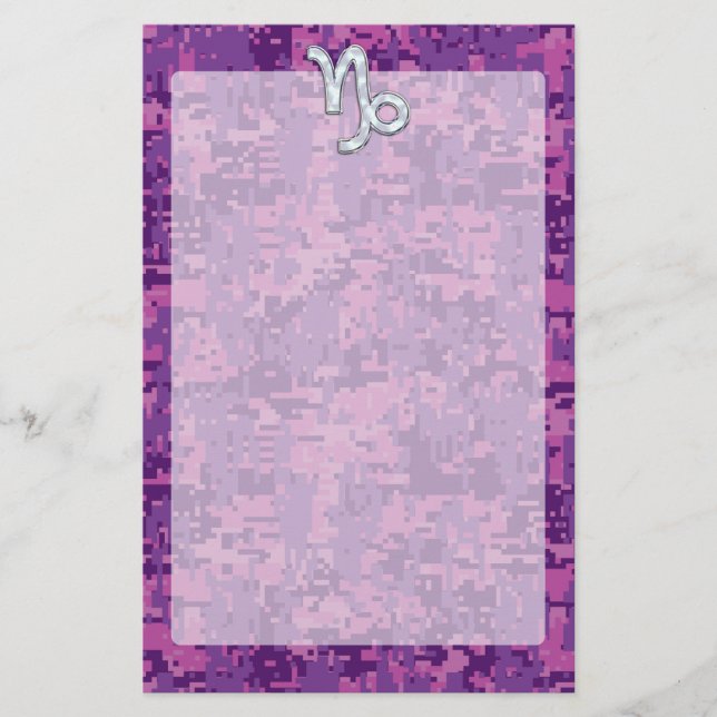 Capricorn Zodiac Symbol Fuchsia Digital Camouflage Briefpapier (Vorderseite)