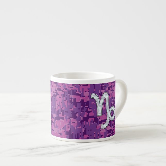 Capricorn Zodiac Symbol Fuchsia Digital Camouflage Espressotasse (Vorderseite Rechts)