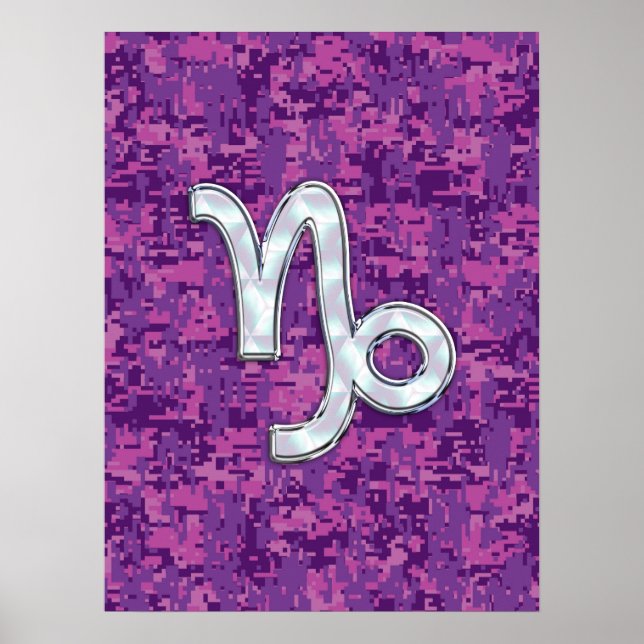 Capricorn Zodiac Symbol Fuchsia Digital Camouflage Poster (Vorne)