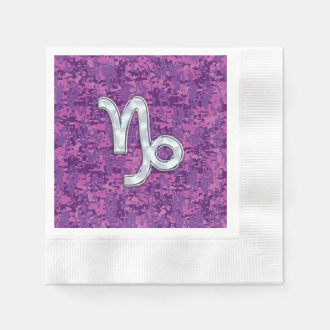 Capricorn Zodiac Symbol Fuchsia Digital Camouflage Serviette (Vorderseite)