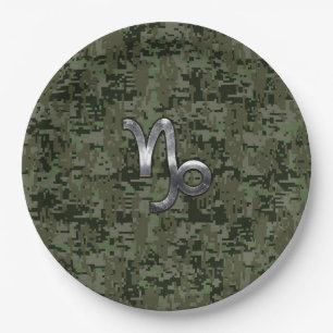 Capricorn Zodiac Symbol Green Digital Camouflage Pappteller