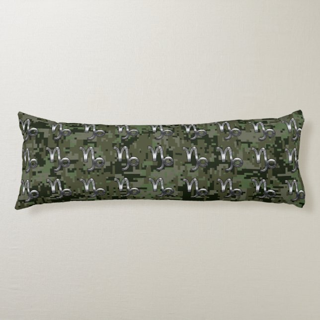 Capricorn Zodiac Symbol Green Digital Camouflage Seitenschläferkissen (Vorderseite)