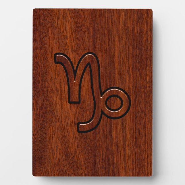 Capricorn Zodiac-Symbol im Mahagoni-Holzstil Fotoplatte (Vorderseite)