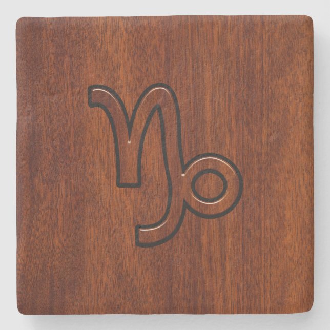 Capricorn Zodiac-Symbol im Mahagoni-Stil drucken Steinuntersetzer (Vorderseite)