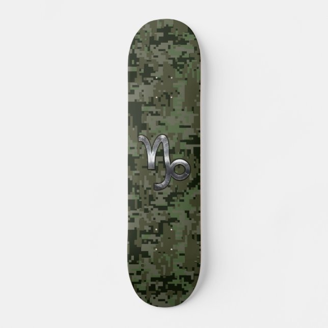 Capricorn Zodiac Symbol Woodland Camouflage Skateboard (Vorderseite)