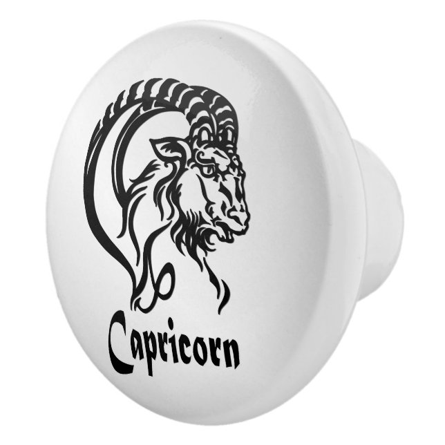 Capricorn Zodiac Zeichen und Symbol Silber Keramikknauf (Rechts)