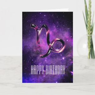 Capricorne d'espace violet Carte d'anniversaire