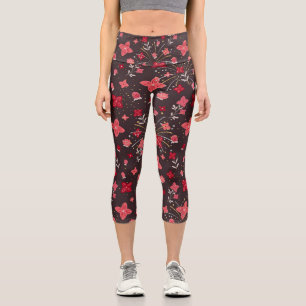 Capris Leggings en noir avec Fleurs roses