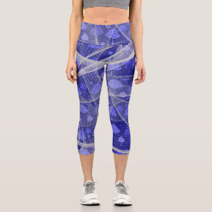 Capris-Leggings in dunkelblauen, weißen Imitaten v Capri Leggings