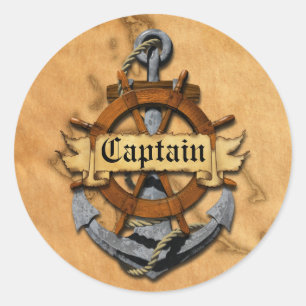 Captain Anchor and Wheel Runder Aufkleber
