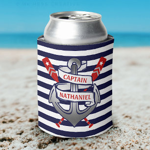 Captain Anchor Nautical Oars Streifen Personalisie Dosenkühler