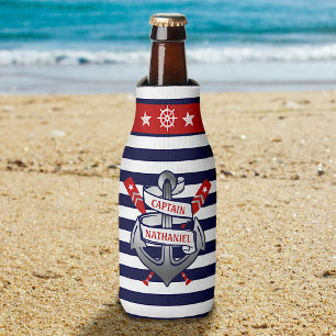 Captain Anchor Nautical Oars Streifen Personalisie Flaschenkühler