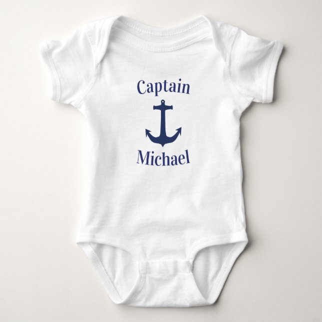 Captain Baby Nautical Blue Navy Boat Anchor Baby Strampler (Vorderseite)