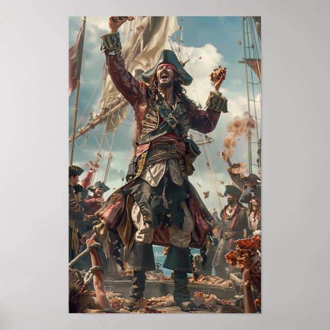 Captain Blackbeard Pirate Ship Fotorealistische Po Poster (Vorne)